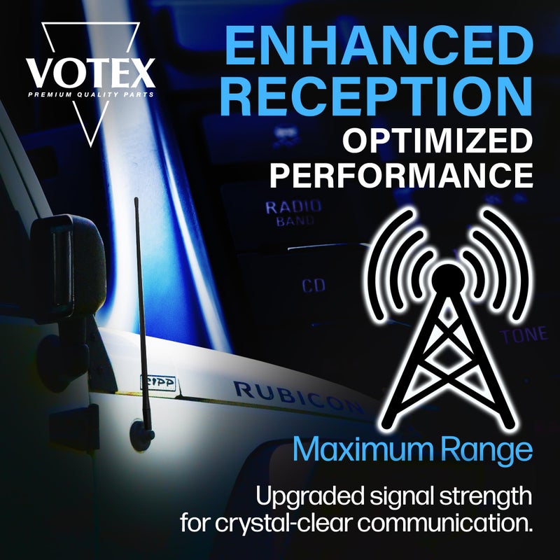 Votex Black Short Rubber 17-Inch Universal Car Antenna Kit - Durable, Flexible Outdoor FM Radio Antenna for Cars, Trucks, SUVs - Easy Installation, Stainless Steel Threads, Enhanced Reception - Image 2